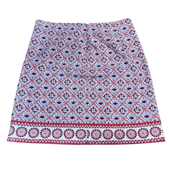 Talbots Knee Length Pattern Fully Lined Skirt Red White Blue Womens Size 4 - Picture 2 of 7